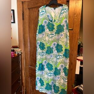 Floral Sleeveless Dress - Blue and Green